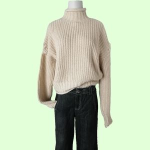 🦎 fits sz: XXL, vintage loose thickened off-white turtleneck ripped sweater